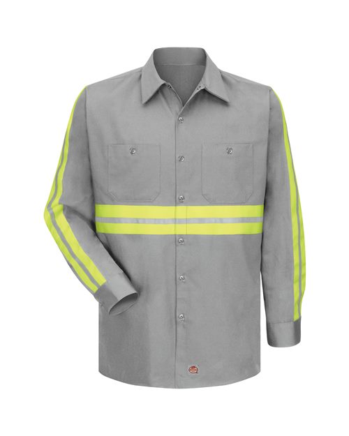 Red Kap Men's Enhanced Visibility Long Sleeve Cotton Work Shirt - SC30E - EMBROIDERED