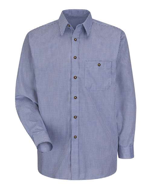 Red Kap Men's Mini-Plaid Uniform Long Sleeve Shirt - SP74 - EMBROIDERED