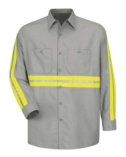 Red Kap Men's Industrial Enhanced-Visibility Long Sleeve Work Shirt - SP14E - EMBROIDERED