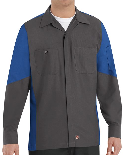 Red Kap Men's Tall Long Sleeve Automotive Crew Shirt - SY10T - EMBROIDERED