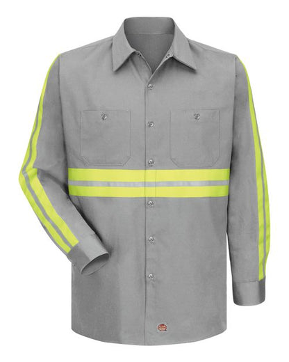 Red Kap Men's Enhanced Visibility Long Sleeve Cotton Work Shirt - SC30E - EMBROIDERED