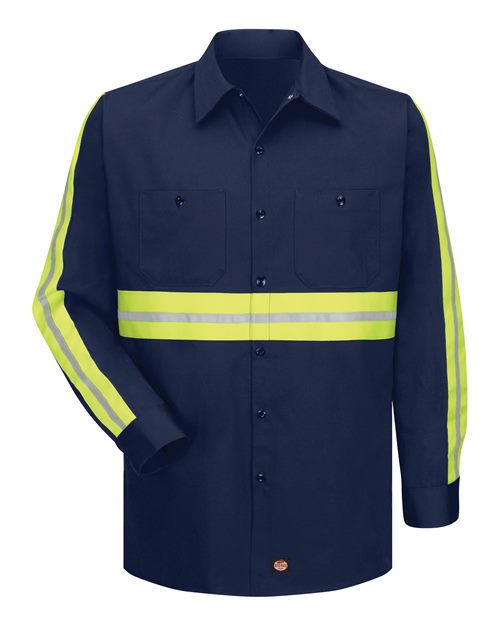 Red Kap Men's Tall Enhanced Visibility Long Sleeve Cotton Work Shirt - SC30ET - EMBROIDERED