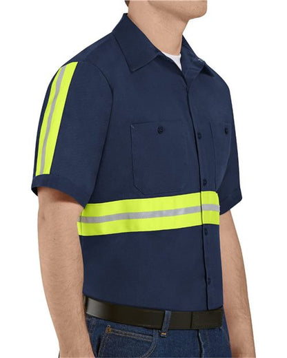 Red Kap Men's Enhanced Visibility Short Sleeve Cotton Work Shirt - SC40E - EMBROIDERED