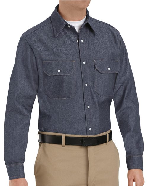 Red Kap Men's Tall Deluxe Denim Long Sleeve Shirt - SD78T - EMBROIDERED