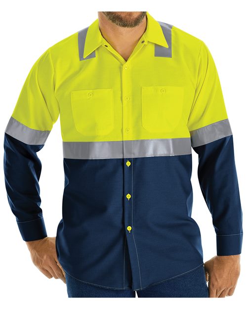Red Kap Men's Enhanced & Hi-Visibility Long Sleeve Work Shirt - SY14 - EMBROIDERED