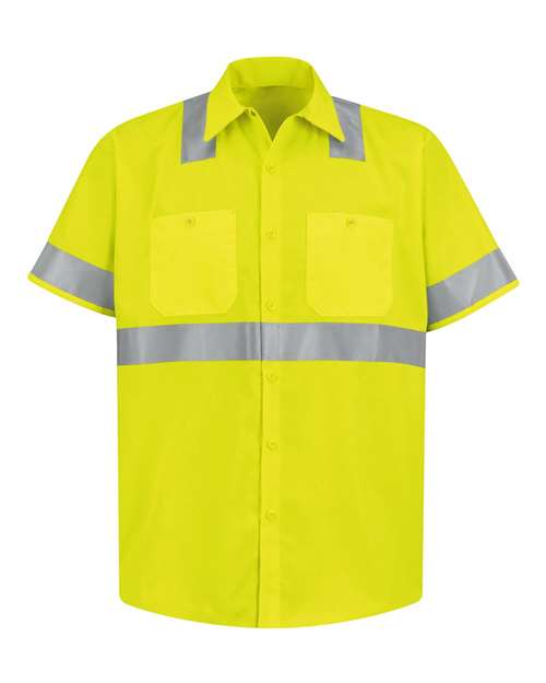Red Kap Men's Tall High Visibility Safety Short Sleeve Work Shirt - SS24HVT - EMBROIDERED