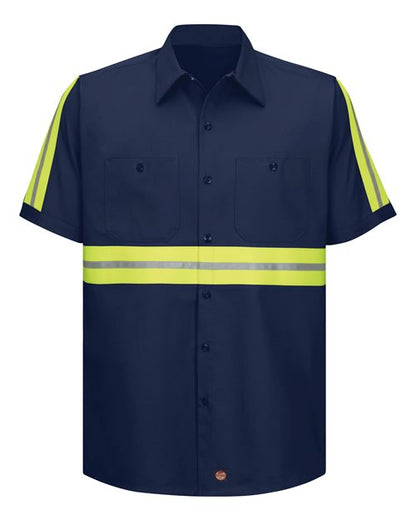 Red Kap Men's Enhanced Visibility Short Sleeve Cotton Work Shirt - SC40E - EMBROIDERED