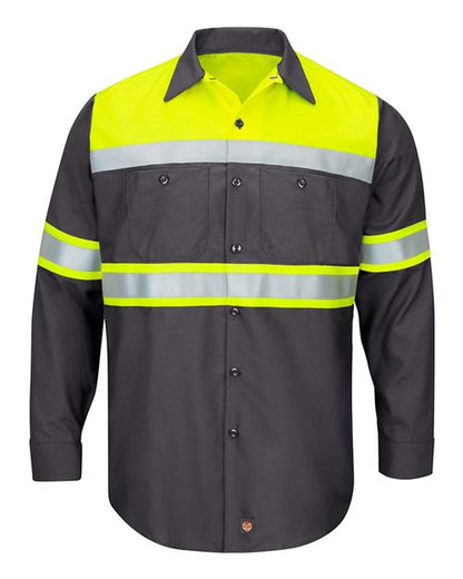 Red Kap Men's Hi-Visibility Colorblock Ripstop Long Sleeve Work Shirt - SY70 - EMBROIDERED