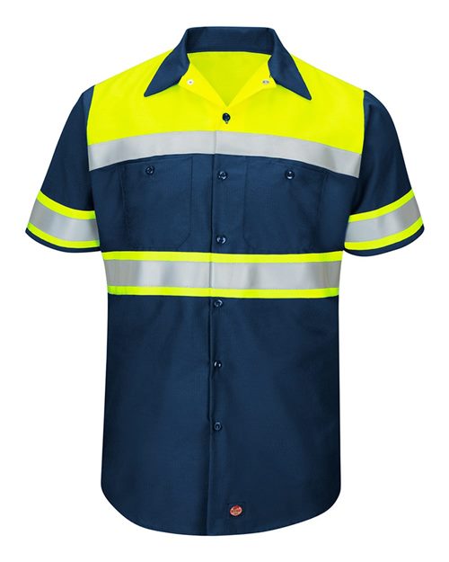 Red Kap Men's Hi-Visibility Colorblock Ripstop Short Sleeve Work Shirt - SY80 - EMBROIDERED