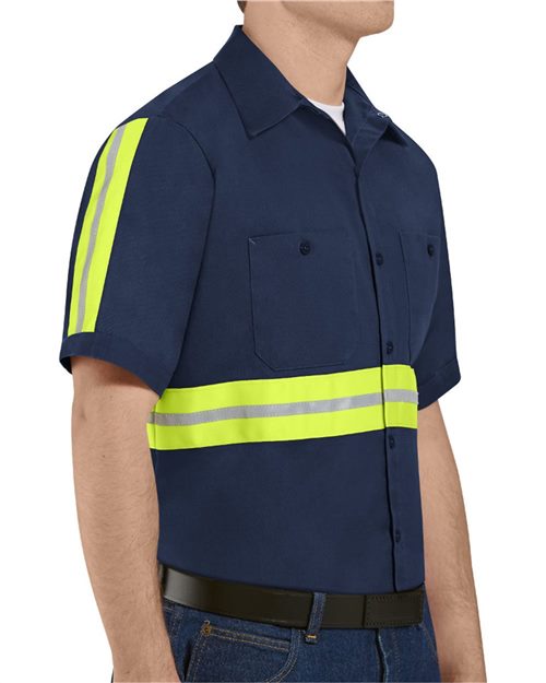 Red Kap Men's Tall Enhanced Visibility Short Sleeve Cotton Work Shirt - SC40ET - EMBROIDERED