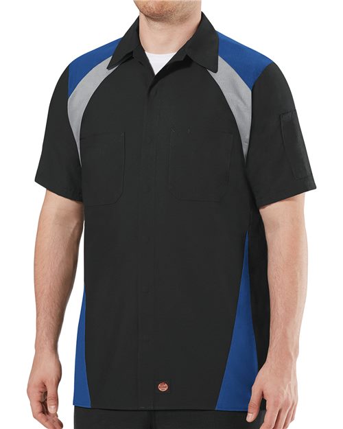 Red Kap Men's Tri-Color Short Sleeve Shop Shirt - SY28 - EMBROIDERED