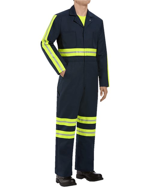 Red Kap Men's Enhanced Visibility Action Back Coverall - CT10EN - EMBROIDERED