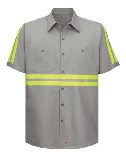 Red Kap Men's Enhanced Visibility Short Sleeve Cotton Work Shirt - SC40E - EMBROIDERED
