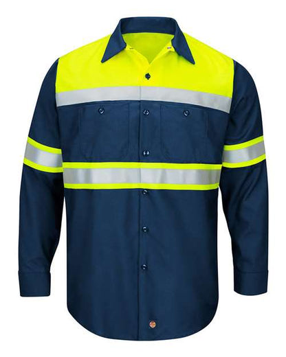 Red Kap Men's Hi-Visibility Colorblock Ripstop Long Sleeve Work Shirt - SY70 - EMBROIDERED