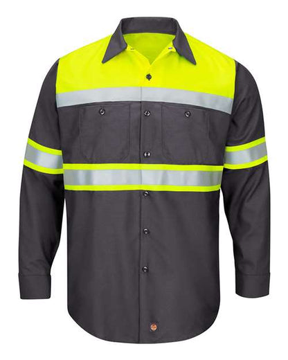 Red Kap Men's Tall Hi-Visibility Colorblock Ripstop Long Sleeve Work Shirt - SY70T - EMBROIDERED