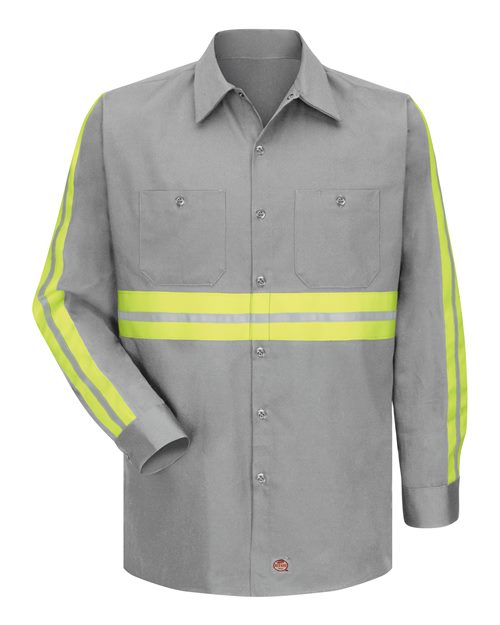 Red Kap Men's Tall Enhanced Visibility Long Sleeve Cotton Work Shirt - SC30ET - EMBROIDERED