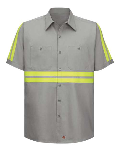 Red Kap Men's Tall Enhanced Visibility Short Sleeve Cotton Work Shirt - SC40ET - EMBROIDERED