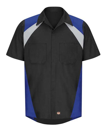 Red Kap Men's Tri-Color Short Sleeve Shop Shirt - SY28 - EMBROIDERED