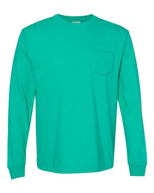 Comfort Colors Unisex Garment-Dyed Heavyweight Long Sleeve Pocket T-Shirt - 4410 - EMBROIDERED