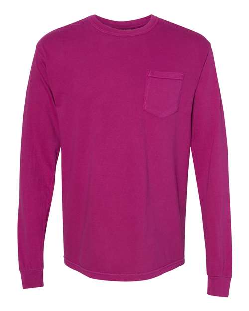 Comfort Colors Unisex Garment-Dyed Heavyweight Long Sleeve Pocket T-Shirt - 4410 - EMBROIDERED