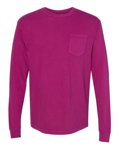 Comfort Colors Unisex Garment-Dyed Heavyweight Long Sleeve Pocket T-Shirt - 4410 - EMBROIDERED