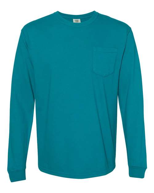 Comfort Colors Unisex Garment-Dyed Heavyweight Long Sleeve Pocket T-Shirt - 4410 - EMBROIDERED