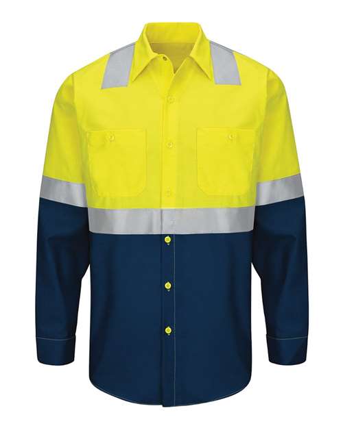 Red Kap Men's Tall Enhanced & Hi-Visibility Long Sleeve Work Shirt - SY14T - EMBROIDERED