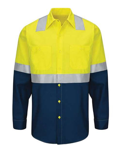 Red Kap Men's Tall Enhanced & Hi-Visibility Long Sleeve Work Shirt - SY14T - EMBROIDERED