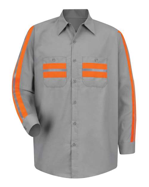 Red Kap Men's Industrial Enhanced-Visibility Long Sleeve Work Shirt - SP14E - EMBROIDERED