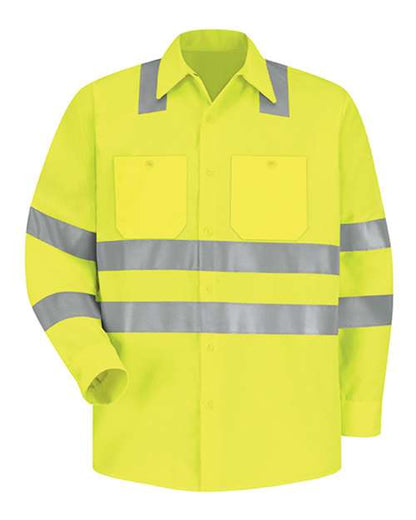 Red Kap Men's High Visibility Safety Long Sleeve Work Shirt - SS14HV - EMBROIDERED