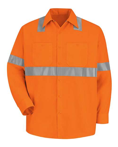 Red Kap Men's High Visibility Safety Long Sleeve Work Shirt - SS14HV - EMBROIDERED