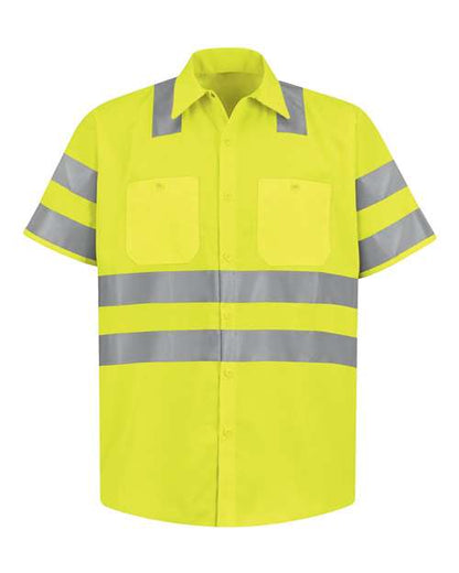 Red Kap Men's Tall High Visibility Safety Short Sleeve Work Shirt - SS24HVT - EMBROIDERED