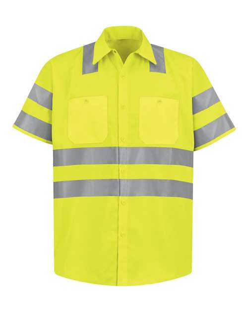 Red Kap Men's Tall High Visibility Safety Short Sleeve Work Shirt - SS24HVT - EMBROIDERED