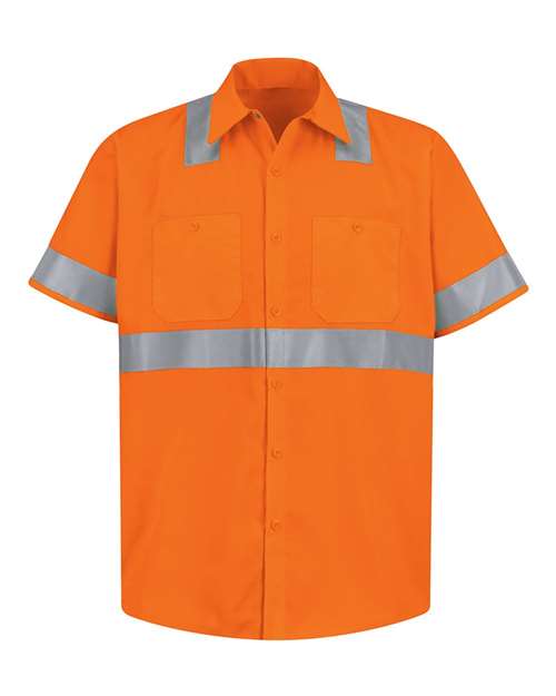 Red Kap Men's High Visibility Safety Short Sleeve Work Shirt - SS24HV - EMBROIDERED