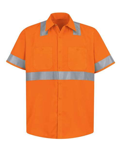 Red Kap Men's High Visibility Safety Short Sleeve Work Shirt - SS24HV - EMBROIDERED