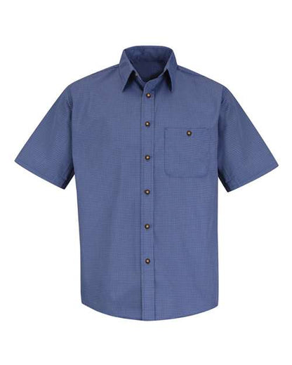 Red Kap Men's Tall Mini-Plaid Uniform Short Sleeve Shirt - SP84T - EMBROIDERED