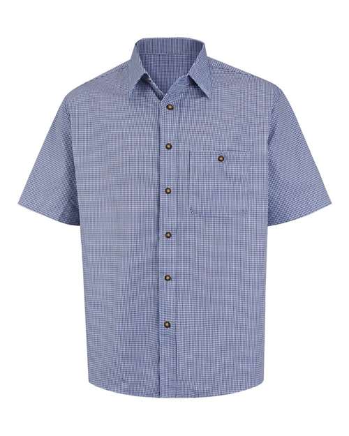 Red Kap Men's Tall Mini-Plaid Uniform Short Sleeve Shirt - SP84T - EMBROIDERED