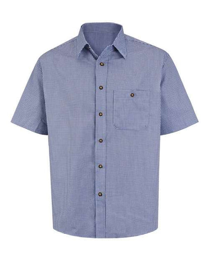 Red Kap Men's Tall Mini-Plaid Uniform Short Sleeve Shirt - SP84T - EMBROIDERED