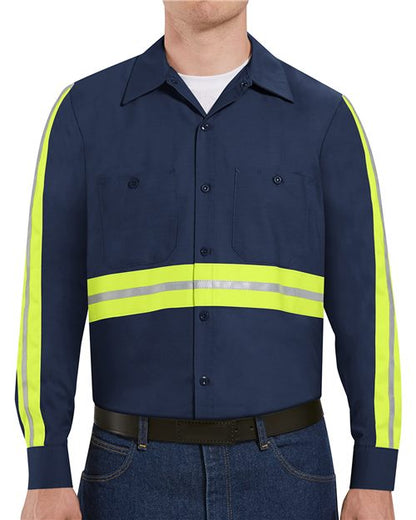 Red Kap Men's Tall Industrial Enhanced-Visibility Long Sleeve Work Shirt - SP14ET - EMBROIDERED