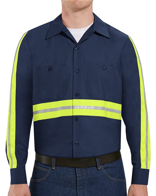 Red Kap Men's Tall Industrial Enhanced-Visibility Long Sleeve Work Shirt - SP14ET - EMBROIDERED