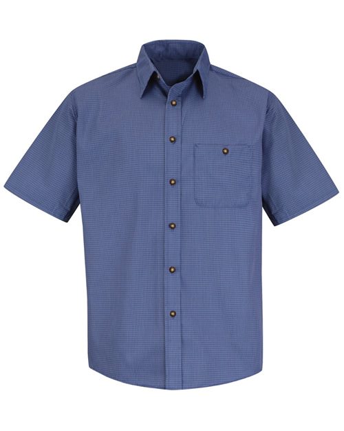 Red Kap Men's Tall Mini-Plaid Uniform Short Sleeve Shirt - SP84T - EMBROIDERED