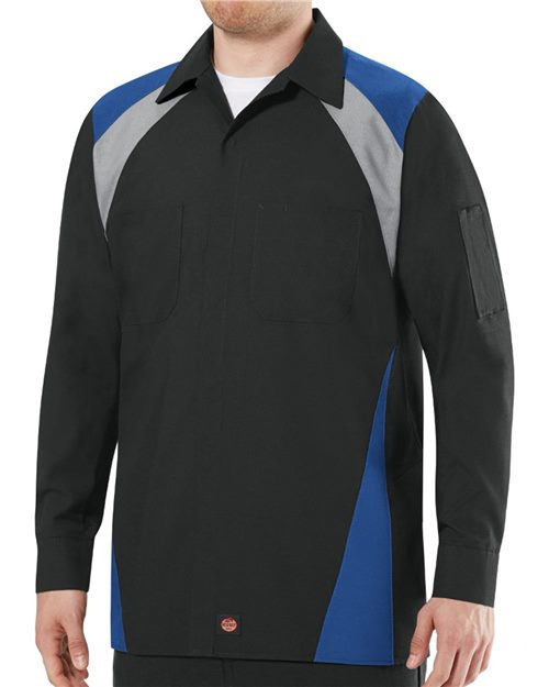 Red Kap Men's Tall Long Sleeve Tri-Color Shop Shirt - SY18T - EMBROIDERED