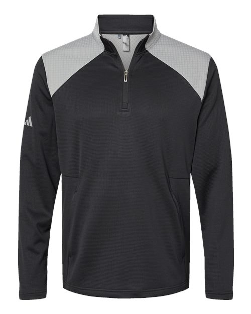 Adidas Men's Textured Mixed Media Quarter-Zip Pullover - A532 - EMBROIDERED