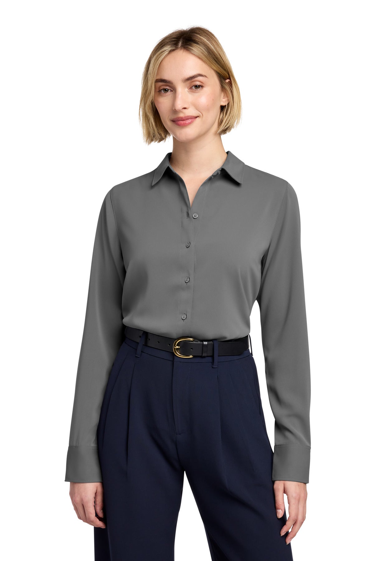 Brooks Brothers Women's Full-Button Satin Blouse BB18007 - EMBROIDERED