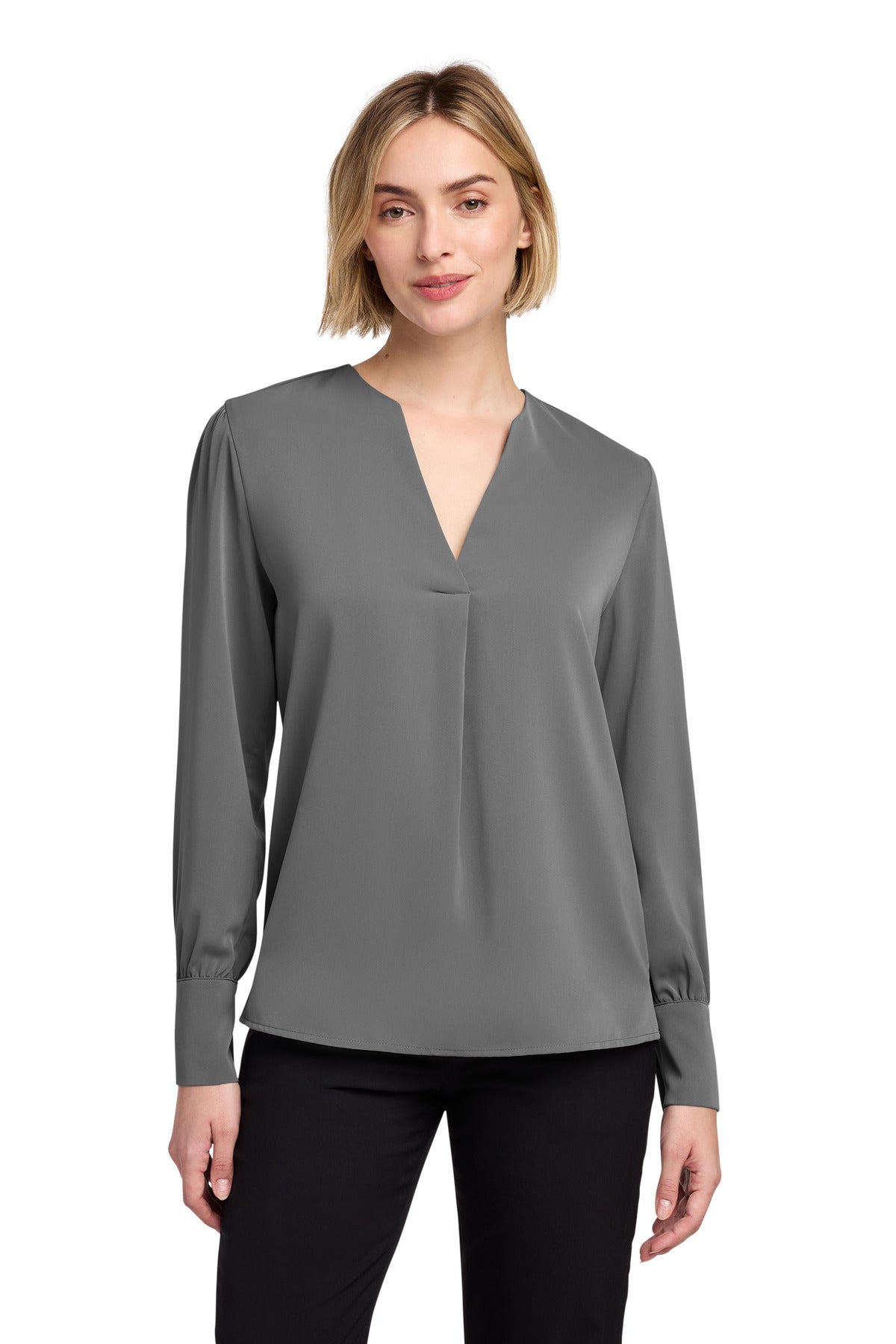 Brooks Brothers Women's Open-Neck Satin Blouse BB18009 - EMBROIDERED