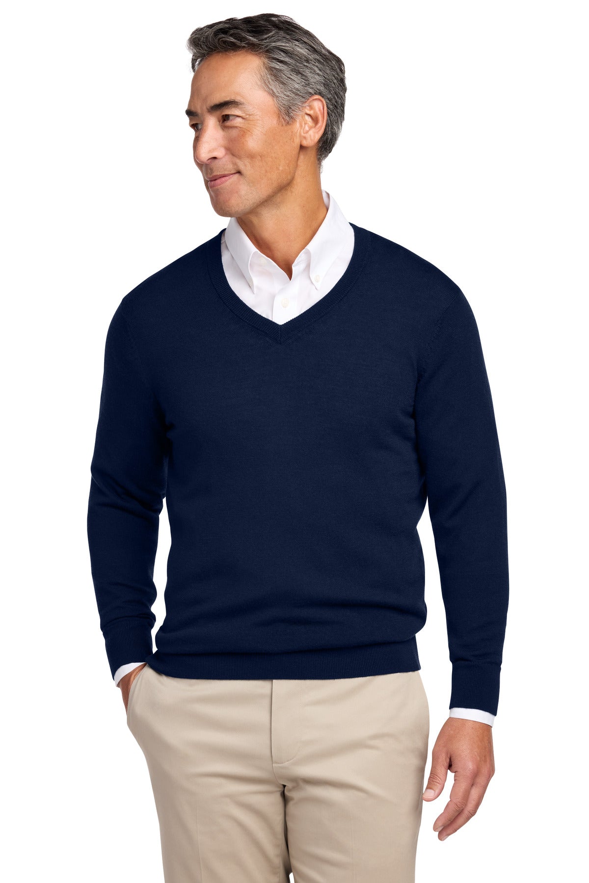 Brooks Brothers Washable Merino V-Neck Sweater BB18410 - EMBROIDERED
