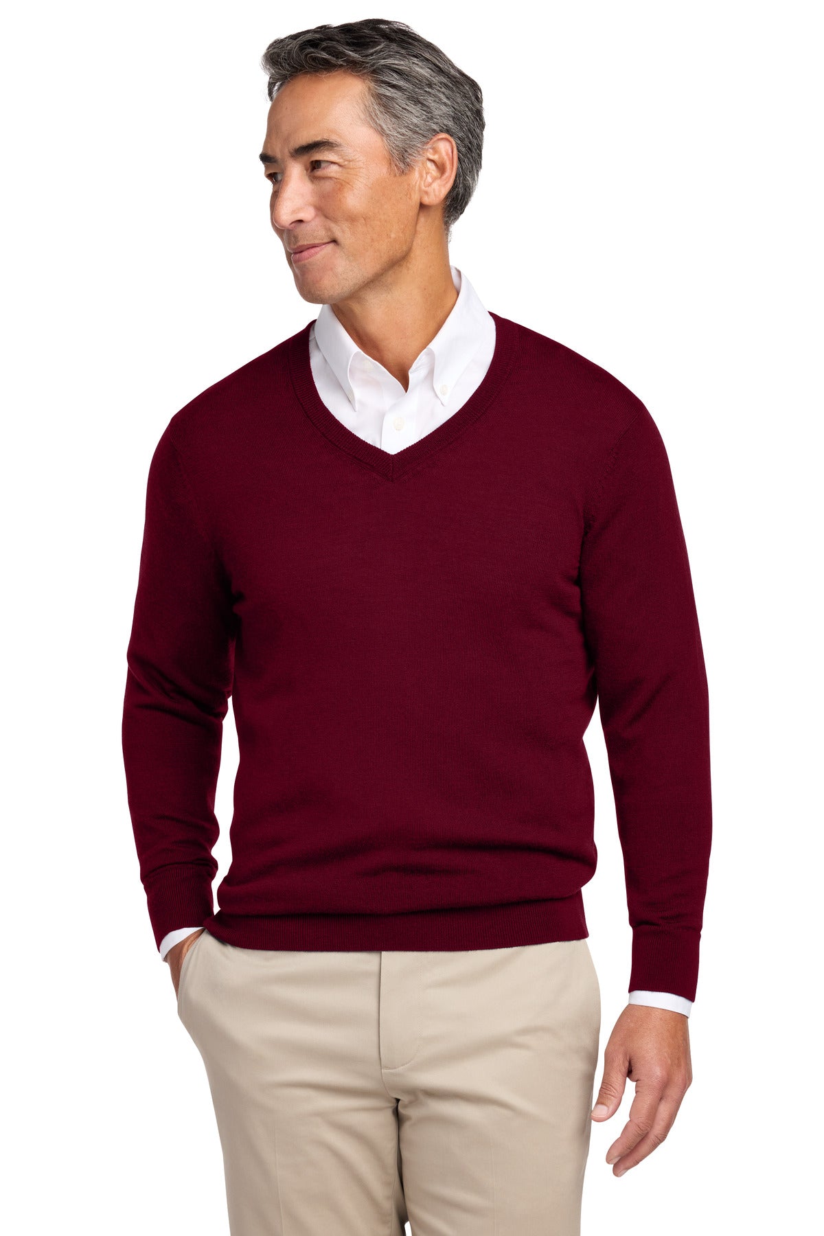 Brooks Brothers Washable Merino V-Neck Sweater BB18410 - EMBROIDERED