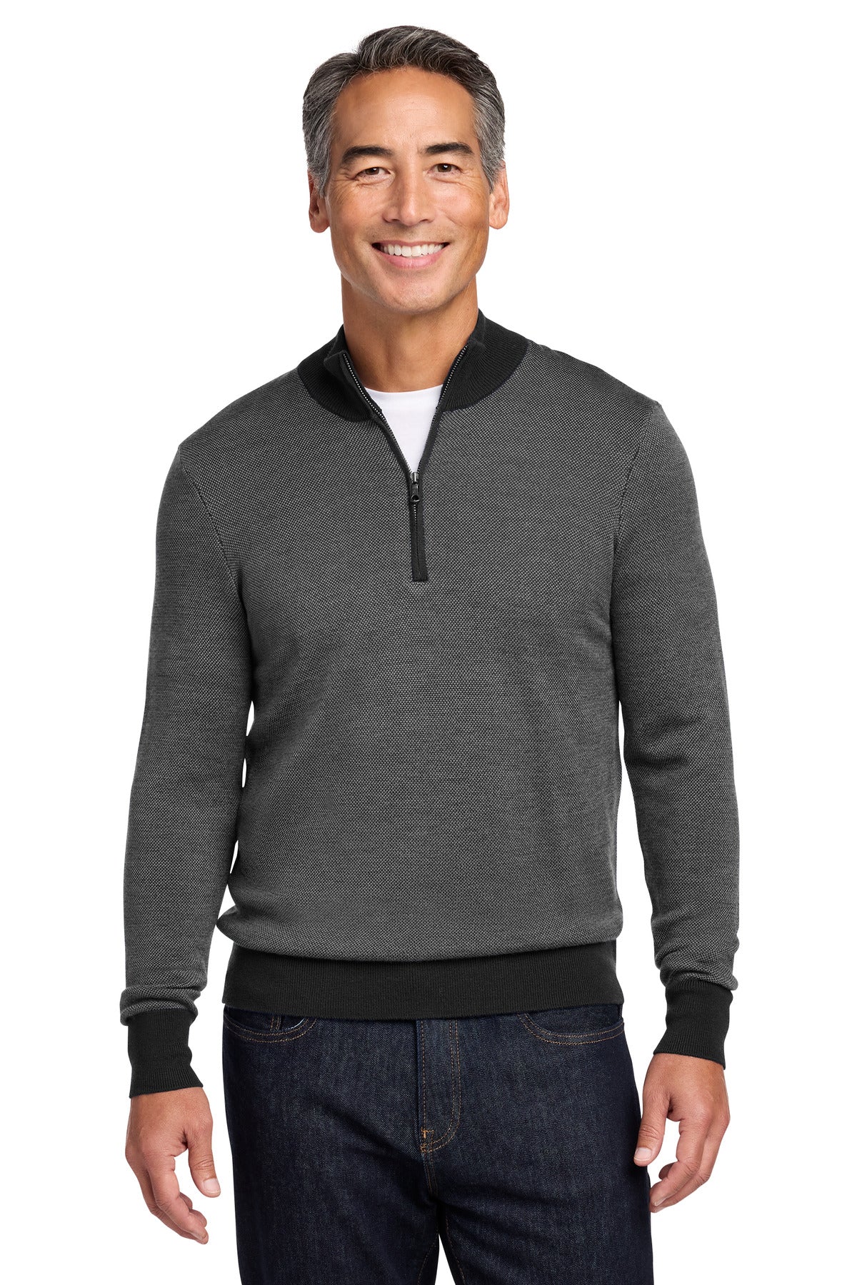 Brooks Brothers Washable Merino Birdseye 1/4-Zip Sweater BB18412