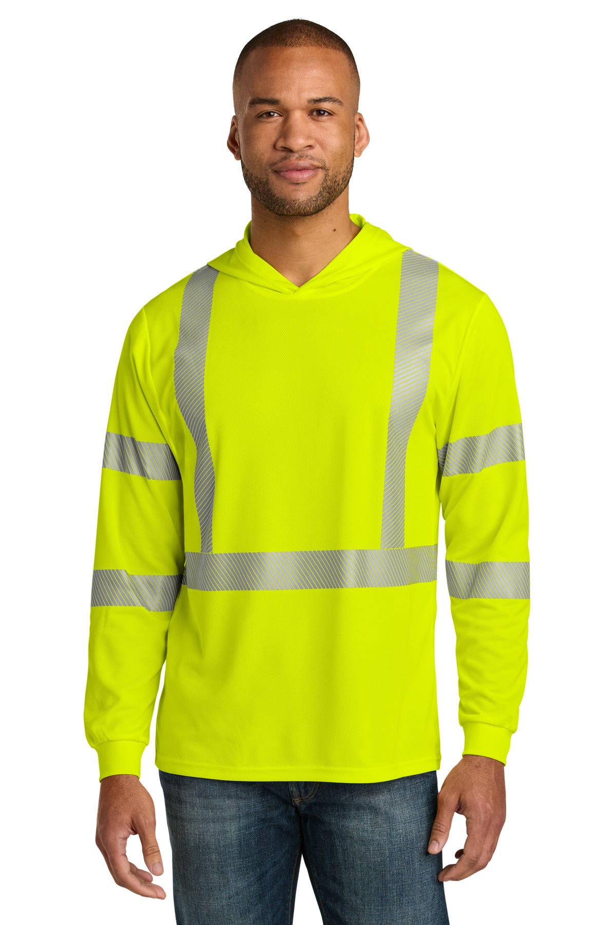 CornerStone ANSI 107 Class 3 Long Sleeve Segmented Tape Hooded Tee CS208 - EMBROIDERED