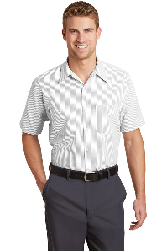 Red Kap Short Sleeve Striped Industrial Work Shirt.  CS20 - EMBROIDERED